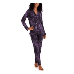 ALFANI Womens Purple Long Sleeve Top Straight leg Pants Pajamas XS